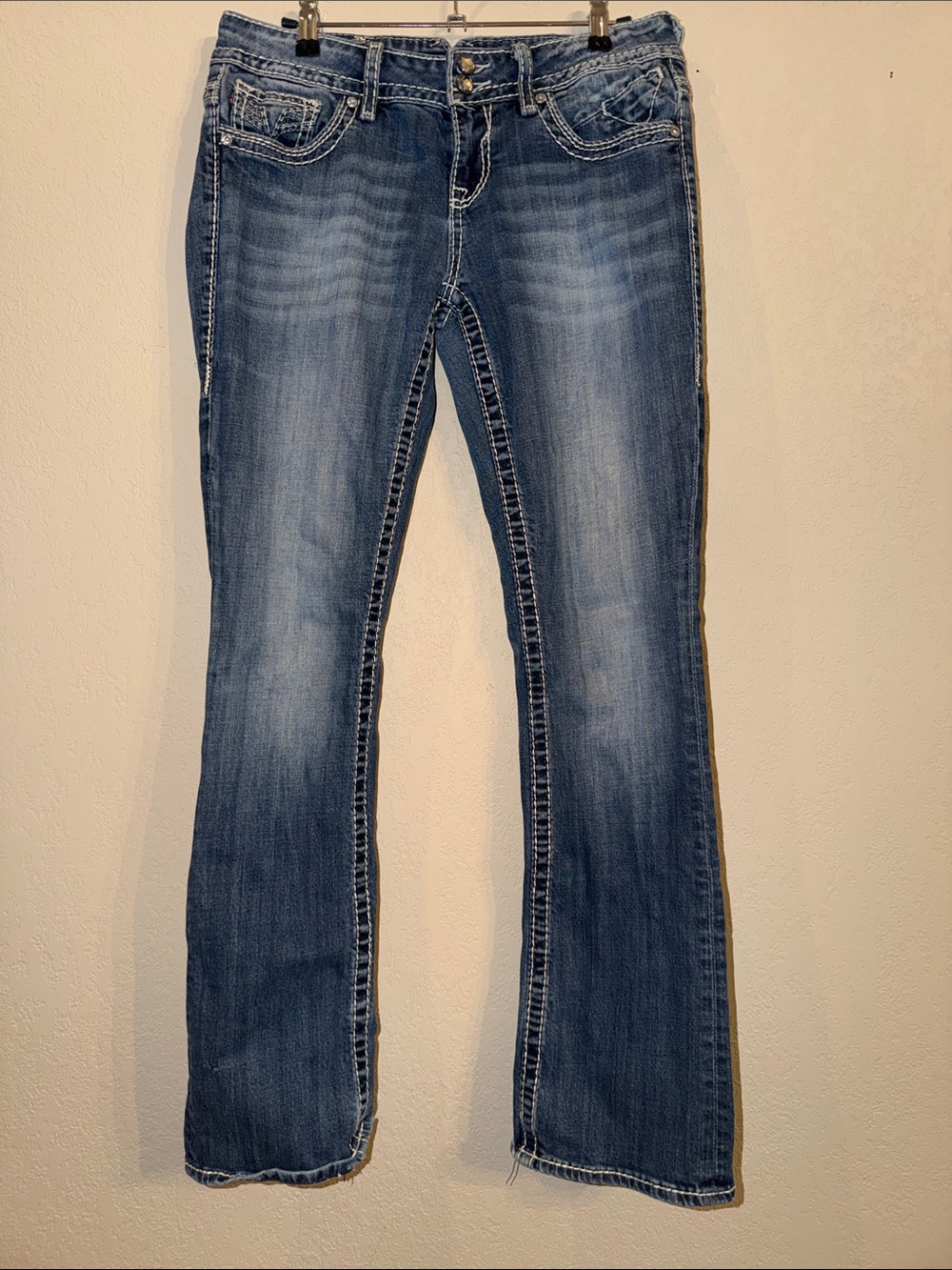 Vigoss Blue Boot Cut Jeans with Faded Detailing, Sz 7/8, 33” length